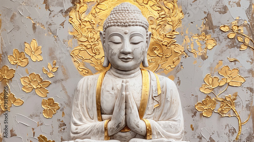 Buddha white and gold beautiful oil painting