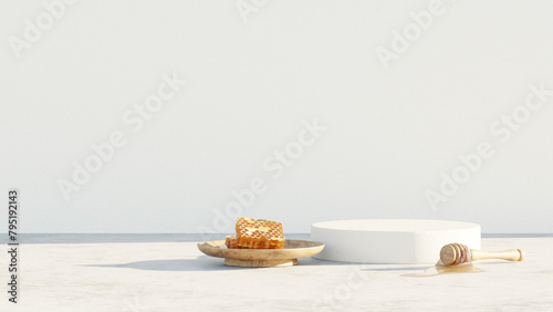 Mockup 3D background white podium with honeycomb for product presentation