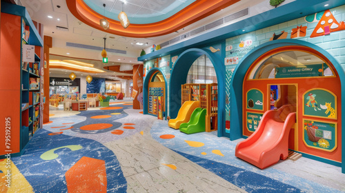 Wallpaper Mural A colorful playroom with a blue archway and a red slide Torontodigital.ca