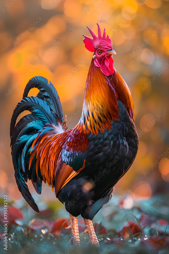 Radiant Rooster showcasing Multihued feathers in natural environment
