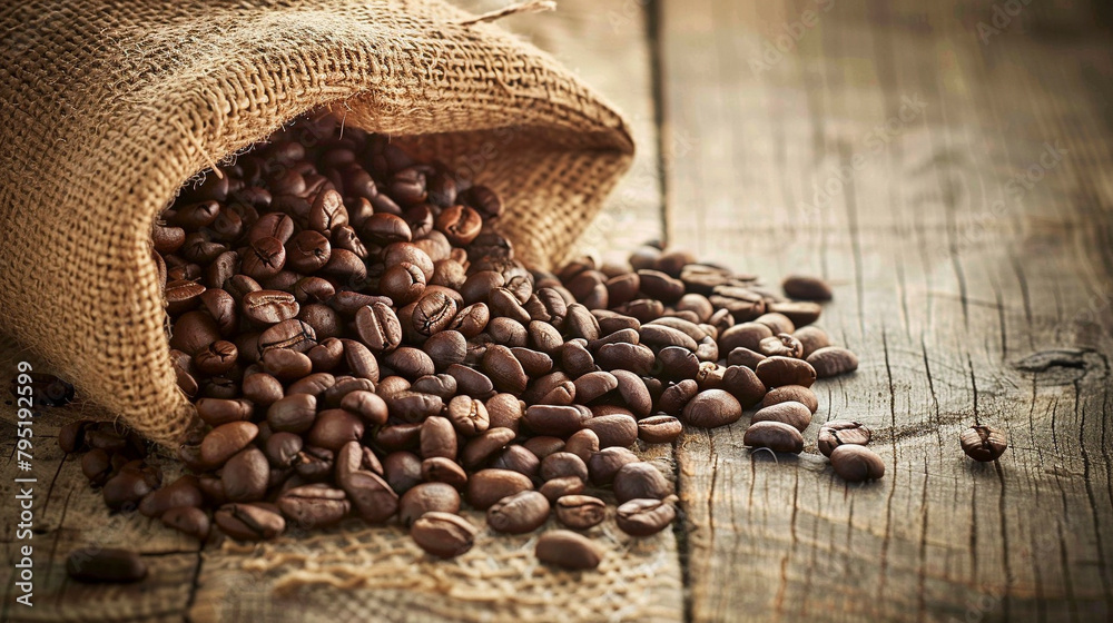 Coffee beans cascading out of a burlap sack Coffee beans cascading out of a burlap sack