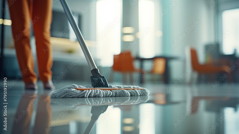 Cleaning service worker with mop in office closeup, Close up hand. Cleaning service worker with mop in office closeup, Close up hand.
