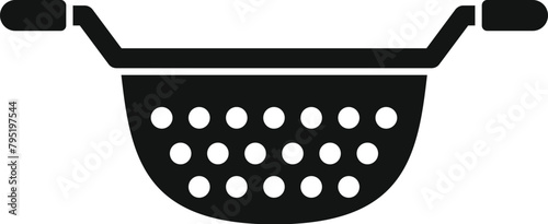 Metallic colander tool icon simple vector. Cooking kit. Handle metallic tool