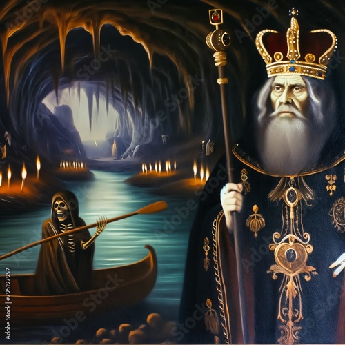 Hades Greek god of the underworld. Ruler over death and the dead. Brother of Zeus and Poseidon. God of Olympus. Ancient Greek mythology. Charon the ferryman. Generative AI photo
