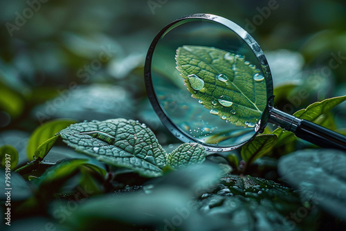 magnifying glass on green leaf