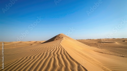 A vast desert landscape stretching to the horizon, where sand dunes ripple like waves in the endless sea of sand.