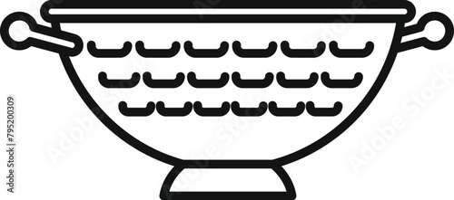 Colander icon outline vector. Cook accessory. Handle metal tool