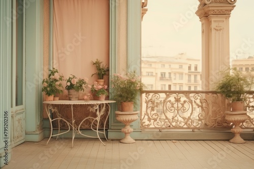 Vintage balcony architecture furniture building. photo