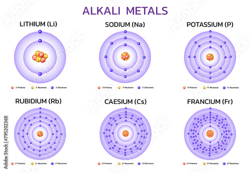 Alkali metal elements on the periodic table. Information for learning chemistry