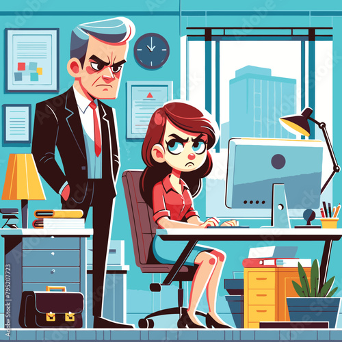 illustration of a boss who is supervising the performance of an employee