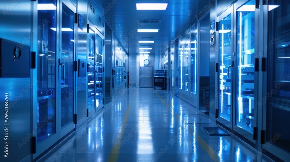 Science laboratory or industrial factory background Modern interior with doors Science laboratory or industrial factory background Modern interior with doors