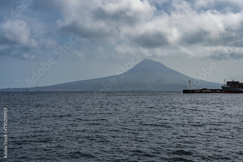View of Pico Island from the ocean on the ferry from Faial Island. Azores, Portugal. photo
