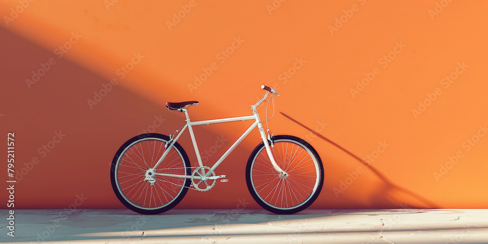 Fototapeta premium A white bicycle on an orange background, 