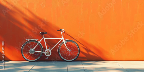A white bicycle on an orange   background,  photo