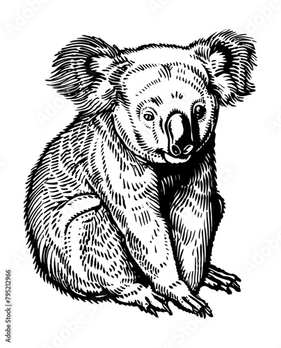 koala engraving black and white outline