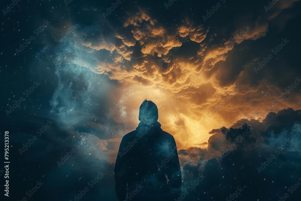 Silhouette of an individual with a storm cloud overhead, illustrating the weight of anxiety