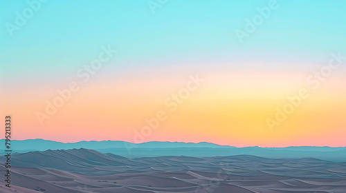 The vast, arid landscape of the Sahara Desert at sunset, featuring undulating sand dunes with rippling patterns and a gradient of colors from gold to deep blue in the sky. - (3)
