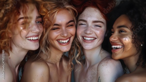Diverse Women Radiate Joy and Healthy Skin in a Close-up Group Portrait