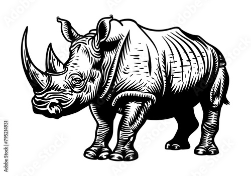 rhino engraving black and white outline