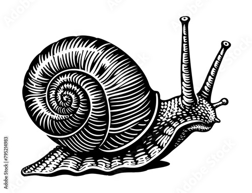 snail engraving black and white outline