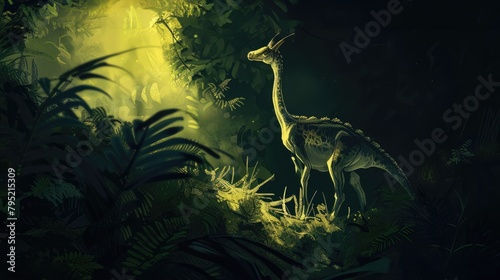 AI-generated majestic dinosaurs in a prehistoric landscape. Iguanodon. Vivid colors and details bring these ancient creatures to life. The concept of time when dinosaurs ruled the Earth. © Acronym