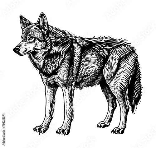 wolf,engraving black and white outline