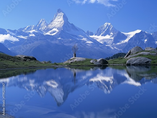 A mountain range with a large mountain in the background and a small mountain in the foreground photo