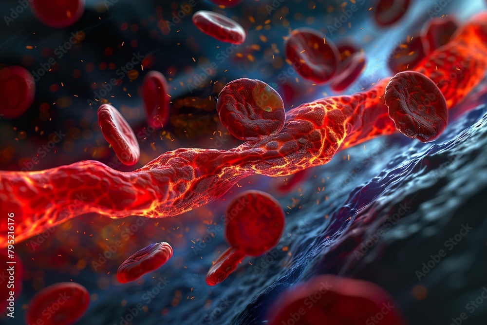 Fototapeta premium blood cells flowing through vein