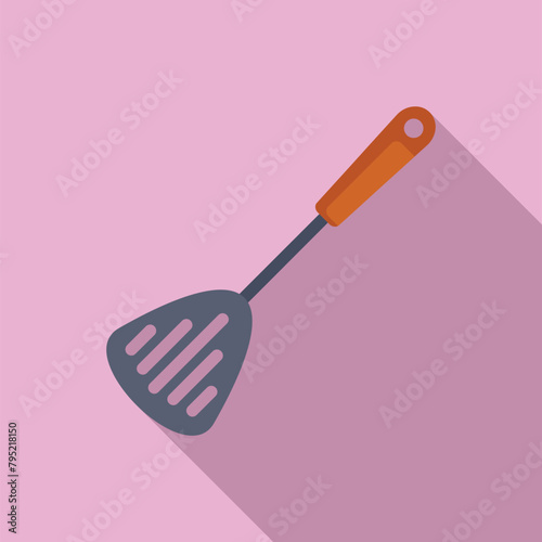 Cooking spatula icon flat vector. Cutlery grill tool. Hole shape