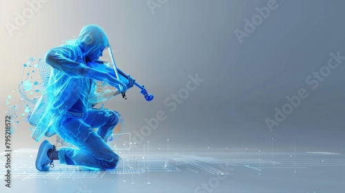 Blue translucent man playing the violin photo