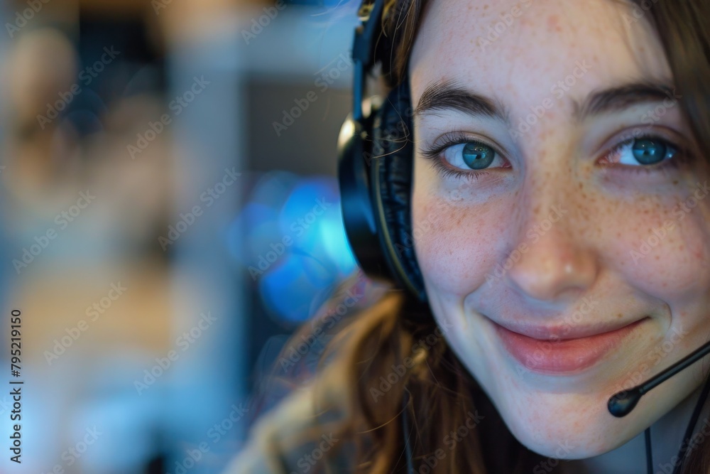 A focused shot of a young woman with headphones on, her face blurred, lost in music A focused shot of a young woman with headphones on, her face blurred, lost in music