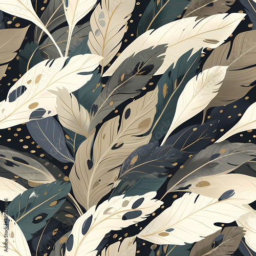 Ethereal Feathers and Leaves Pattern - A Timeless Wallpaper for Interior Decor