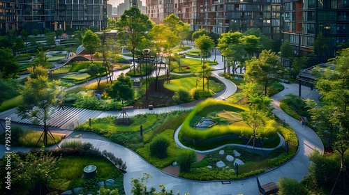 Lush Green Oasis in the Heart of the Urban Landscape:Designing Livable Cities with Nature-Based Solutions and Inviting Public Spaces #795220182