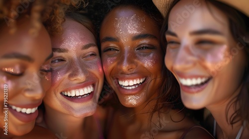 Natural Beauty Radiant: A Diverse Group of Women Laughing and Smiling in Genuine Joy and Empowerment photo