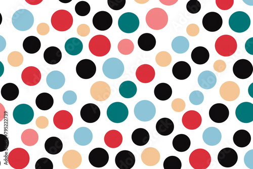 Seamless pattern of multicolored polka dots on a white background