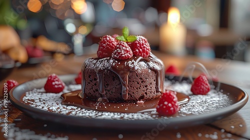 Fine dining dessert chocolate lava cake elegant presentation 