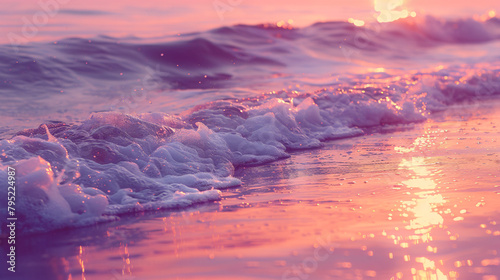 Gentle waves at sunset with soft pink and purple hues
