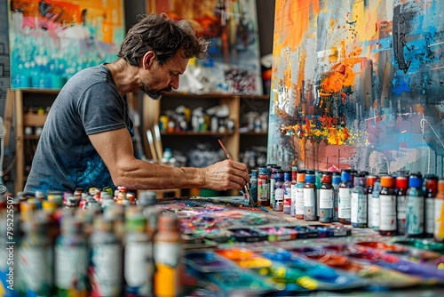 Unbounded Creativity: Crafting a Vibrant Masterpiece in a Lively Art Studio photo