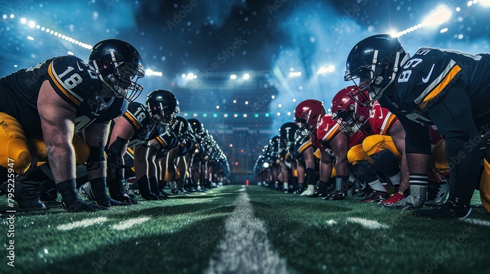 American Football Championship. A race full of brutal energy, power, imagining the field in stunning light.