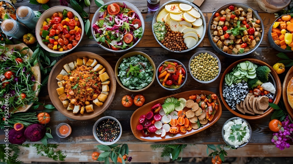Vibrant Vegan Feast: A Colorful and Abundant Plant-Based Meal Celebrating Health and Compassion