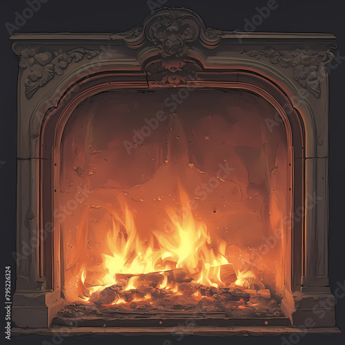 Warm and Inviting Home Fireplace with Flickering Embers for Comfortable Living Room Ambiance