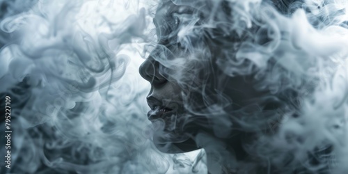 surreal woman portrait with white smoke 