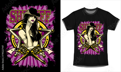 Pink Sexy Sheriff T-Shirt Design Vector