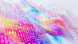 Colorful and shiny 3D rendering of a wavy surface with a lot of tiny dots.