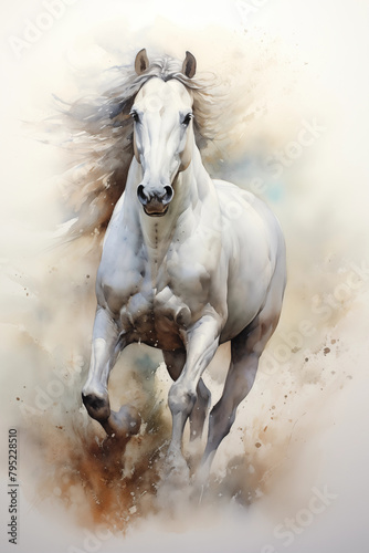 running horse in aquarelle style, watercolor horse