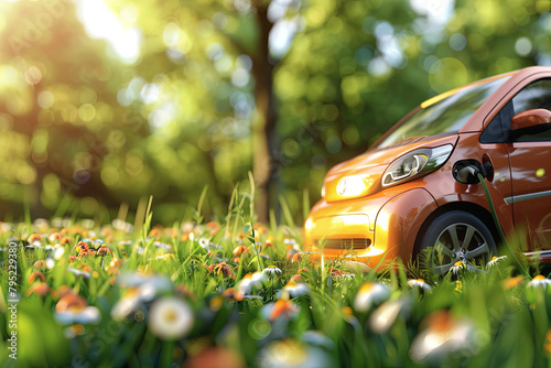 Conceptual representation of an electric vehicle in an environmentally friendly setting