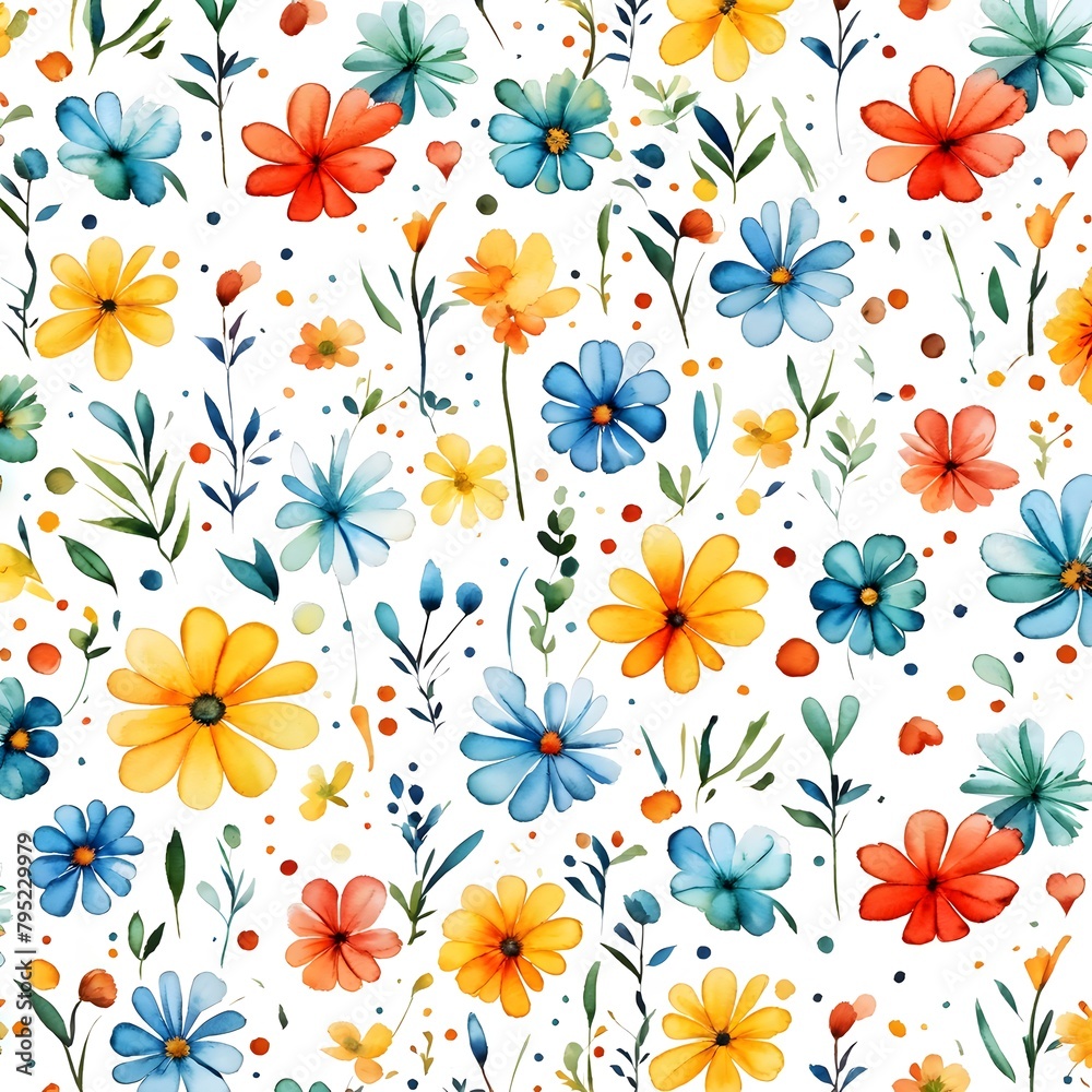 flower doodle pattern watercolor on white background