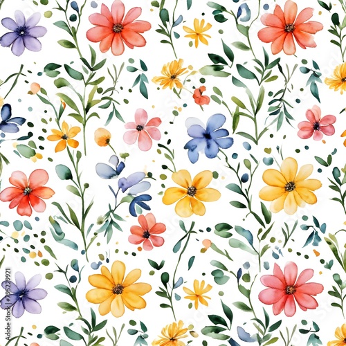 Wallpaper Mural flower doodle pattern watercolor on white background Torontodigital.ca