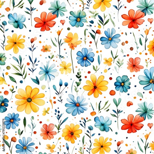 flower doodle pattern watercolor on white background