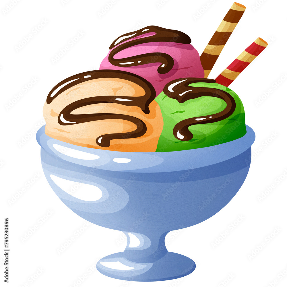 Fototapeta premium Assorted bright ice cream with syrup